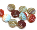 12Pc Red blue shell beads, Czech glass