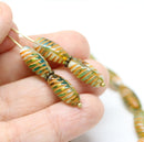 14mm Green orange beads mix, long barrel czech glass oval beads 25Pc