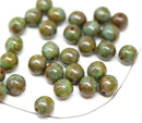 8mm Turquoise green czech glass round beads, Picasso finish 30Pc