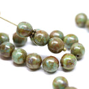 8mm Turquoise green czech glass round beads, Picasso finish 30Pc