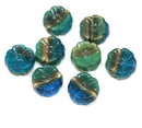 14mm Blue green pansy flower, Czech glass flat daisy - 8Pc