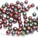 5mm Matte metallic round druk beads mix, Purple green Czech glass spacers - about 80Pc