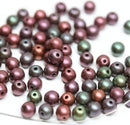 5mm Matte metallic round druk beads mix, Purple green Czech glass spacers - about 80Pc