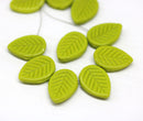 12x16mm Olive green side drilled leaf beads, Green glass leaves 10pc