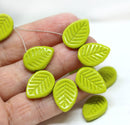 12x16mm Olive green side drilled leaf beads, Green glass leaves 10pc