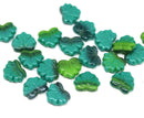 11x13mm Blue Green maple leaf beads, Czech glass leaves pressed beads 20pc