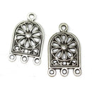 2pc Three loop Arc earrings connector antique silver, Flower ornament charms