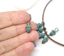 6pc small Acorn charms, Green patina on copper