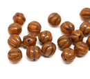 8mm Brown orange Melon shape czech glass round beads - 20pc