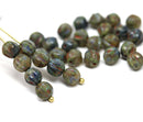 6mm Picasso melon dark blue green round beads - 30Pc