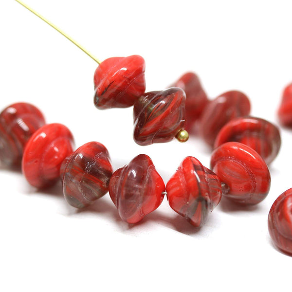 8x10mm Red saucer czech glass beads, UFO shape - 25Pc