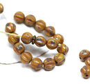 6mm Picasso brown czech glass melon shape beads - 30pc
