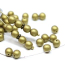6mm Matte dull gold Czech glass beads, round druk pressed spacers - 50Pc
