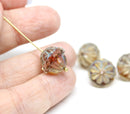 12x14mm White Large fancy bicone beads, golden inlays carved Czech glass fire polished 4Pc