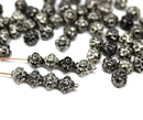 6mm Jet black Silver wash fancy bicone czech glass pressed beads 60pc