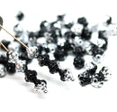 6mm Jet black Silver coating fancy bicone czech glass pressed beads 60pc
