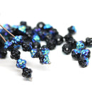 6mm Jet black blue metallic luster fancy bicone czech glass pressed beads 60pc