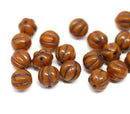 8mm Brown orange Melon shape czech glass round beads - 20pc