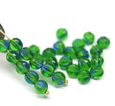 6mm Green round, Melon shape czech glass carved beads - 30Pc
