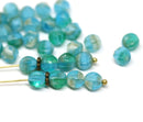6mm Blue mixed color round melon shape czech glass beads - 30Pc