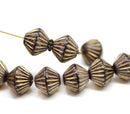 11mm Dark violet purple bicone beads, Golden stripes, 10pc