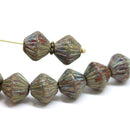11mm Picasso large bicone beads, czech glass multicolored pressed beads 8pc