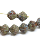 11mm Picasso large bicone beads, czech glass multicolored pressed beads 8pc