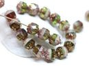 6mm Green purple cathedral czech glass beads, Golden ends fire polished 20Pc