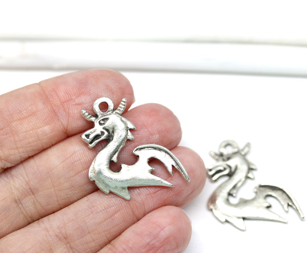 2pc Antique silver dragon charms – MayaHoney beads