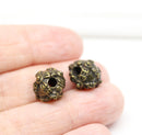 12mm Large antique brass ornament round beads, 3mm hole 2Pc