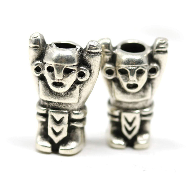 2pc Primitive idol beads, Antique silver Neolithic Idol, 4mm hole