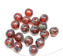 8mm Red orange czech glass round beads, Picasso luster pressed druk beads 30Pc