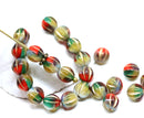 6mm Mixed color round melon czech glass beads - 30Pc
