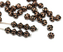 6mm Jet black fancy bicone czech glass beads, Rose gold inlays - 60pc