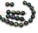 6mm Round black beads mix, Metallic finish Czech glass druk pressed spacers - 30Pc