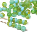 6mm Matte blue green druk round czech glass pressed bead spacers - 50Pc