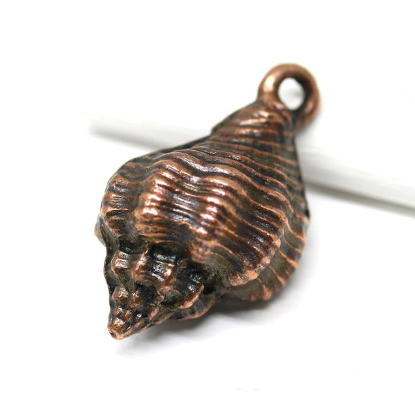 Large copper shell pendant, Seashell bead with one hole