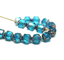 6mm Indicolite blue cathedral beads, czech glass fire polished round beads, golden ends 20Pc