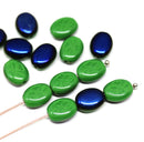 10x8mm Green shamrock beads, dark blue finish on one side - 15Pc