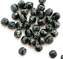6mm Picasso Jet Black round Czech glass beads, Fire polished round cut - 30Pc
