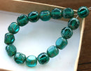 6mm Teal Green Czech Glass beads, Picasso finish fire polished round cut beads - 30Pc