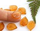 18mm Large Amber yellow leaves, czech glass, flat top drilled - 10Pc