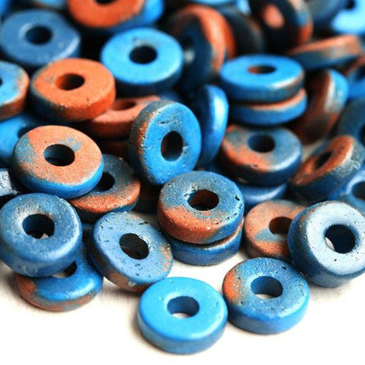 8mm Blue Orange rondelle ceramic beads 25pc