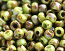 6/0 Toho seed beads, Sour Apple Picasso, Y310, green hybrid - 6g