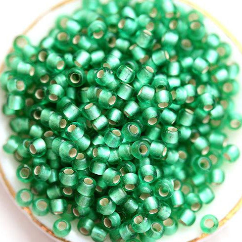 11/0 TOHO seed beads, Silver Lined Frosted Dark Peridot, N 24BF - 10g