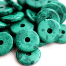 13mm Teal green Ceramic Rondelle beads 10pc