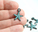4pc Copper Starfish charms Green patina 18mm