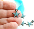 6pc Small Starfish charms Green patina seastar 14mm