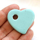 1pc Light Blue Heart ceramic pendant bead, enamel coating