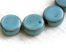 2pc Turquoise Blue Ceramic coin beads, enamel coating 17mm